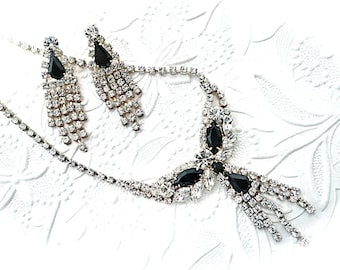 Vintage Rhinestone Necklace Set Vintage Jewelry Black Rhinestone Necklace Set VA-191