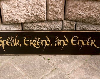 Lord Of The Rings Sign, Speak Friend and Enter, Gandalf, Hobbits, Wood Sign, Hand Painted