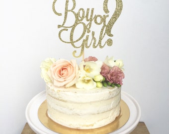 Boy or Girl Cake Topper-Baby Shower-Glitter Cake Topper-Gender Reveal Party- He or She Shower Cake Topper