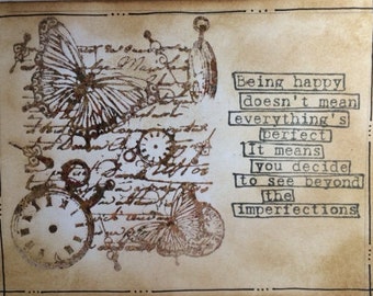 Blank card with a quote on beyond imperfections (gold leafed and antiqued)