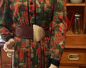 Vintage Winter Dress-70s Dress-Knee Length Winter Dress-Long Sleeve Dress-Free Postage Australia-Autumn Dress-Size 12 Dress