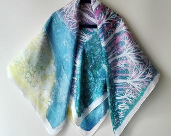 Silk square Summer night Batik art Full Moon Magic scarf Freehand painted silk Wall hanging Summerhouse Night in the woods Midnight forest