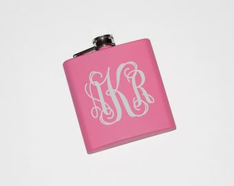 Vine Monogram Flask, 6 colors to choose from, Engraved Custom Flask, Personalized Flask, Gifts for Bridesmaids, Wedding Favor, Vine Mongram