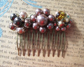 Vintage Hair Comb Upcycled Recycled Repurposed Jewelry Plum Eggplant Purple Wedding Bridesmaids Gift for Her Eco Friendly ooak reclaimed /26