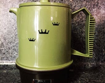 Mid-Century Vintage Regal Green Poly Perk Coffee Maker Pot