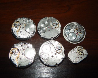 Set of 6 Vintage watch movements, Lot, Steampunk supplies, Steampunk parts #et 580