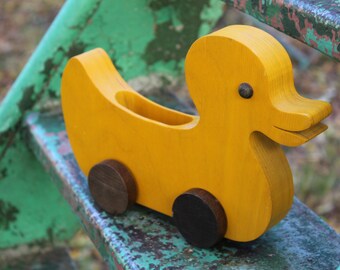 Duck Toy - Yellow Duck Push Toy - Wooden Duck Toy - Vintage Wooden Toy - Handcrafted Wood Toy - Child's Toy - Nursery Decor