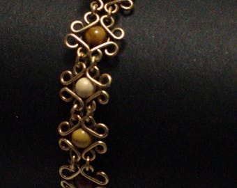 Bracelet brass floral/mokaite