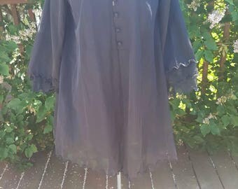 1960s Black Peignoir with Tiered Sleeves