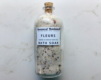 Fleurs Dead Sea Salt Blend / Jasmine Neroli Hibiscus Dispersing Floral Bath Soak / Steam Facial 4 oz