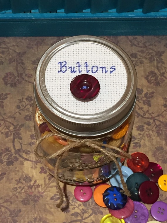 Button Jar Mason Jar Decor Gift for Her Cross Stitch Art