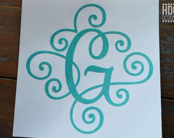 Glitter Decal - Glitter Monogram decal- Initial decal - Monogram decal - Yeti decal - RTIC decal - Car decal - Letter decal - Scroll letter