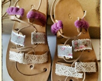 Baby girl sandals, toddler gladiator sandals, pom pom shoes, greek leather sandals, kids, sandals for babies, baby shoes girl, baby sandals