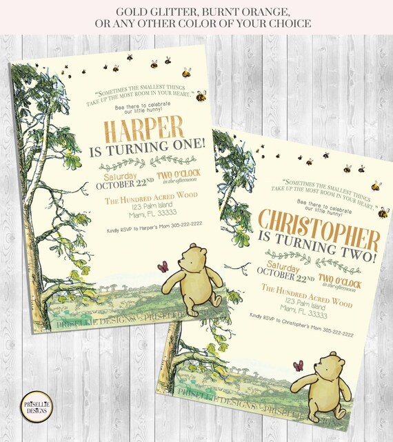 Classic Winnie the Pooh Birthday Invitation by PrisellieDesigns