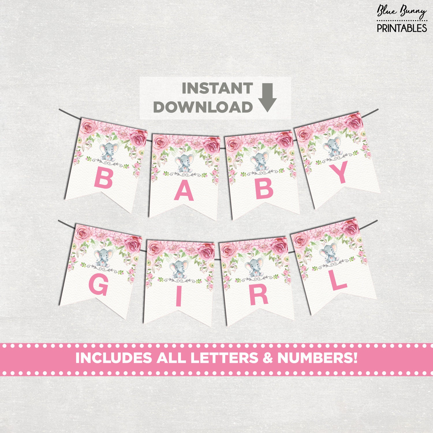 elephant baby shower printable banner all letters numbers