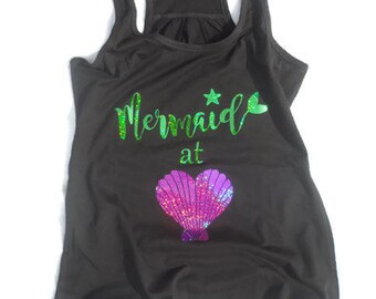 Mermaid at heart racerback, mermaid at heart shirt, mermaid shirt, Mermaid tank top, mermaid tee, beach shirt, Mermaid, tops and tees