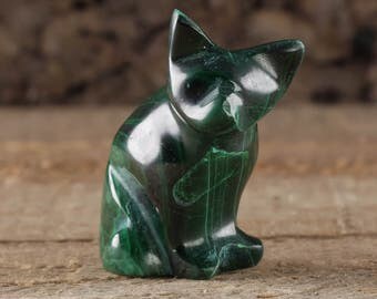 1.3 Inch MALACHITE Stone Cat Carving - Cat Statue, Cat Art, Cat Gift, Cat Figurine, Malachite Crystal, Cat Sculpture, Cat Lovers Gift 36331