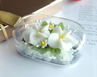 Plumeria Flowers Hand Carved Soap Bar, Jasmine Scented, Handmade Flower Soap Carving by Thai Artisan, Unique Gift Ideas, Flower Shape Soap