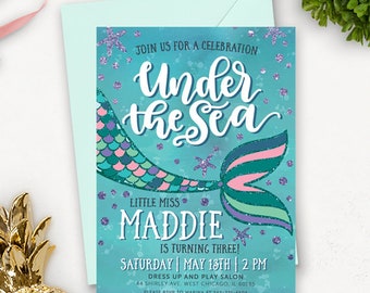 Mermaid Birthday Invitation Printable / Under the Sea Birthday Invitation / Mermaid Party Invitation Download