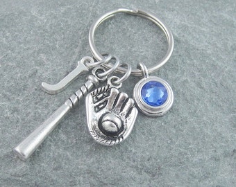 Baseball keychain, baseball keyring, initial keychain, birthstone keychain, personalized keyring, sports keychain, baseball fan gift, custom