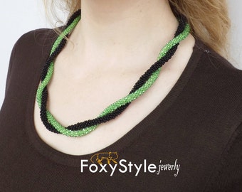 everyday necklace handmade gift wife gift christmas gift beadwork necklace green necklace black necklace birthday gift sister gift for women