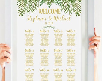 Greenery Wedding Seating Chart, Boho Wedding, Printable Wedding Sign, Personalized, Green Wedding, Gold Wedding Calligraphy SKU# IDWS604_40C