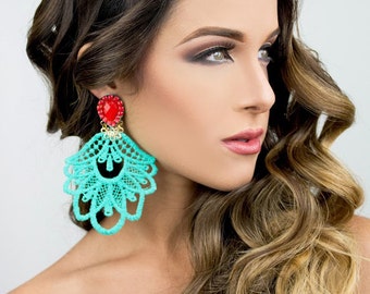 Big Dangle Earrings, Chandelier Earrings, Long Lace Earrings, Handmade Earrings, Jewelry designs, Statement Earrings, Custom Jewelry