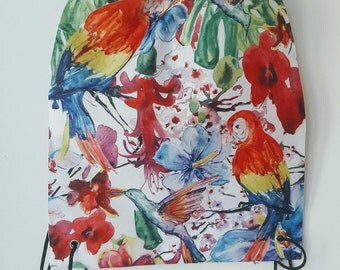 Hit Bag Perroquets, fleurs et tropique | sac à dos avec lanières | 33 x 40 cm | Summer 2017 | sac de plage | Cabas imprimé recto | vacances