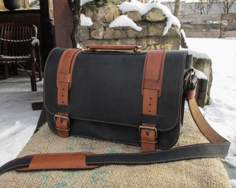 Hand Made Leather Satchel / Leather Shoulder Bag / Black Leather Satchel / Leather Satchel Purse / Saddle Bag