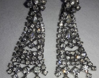 Crystal Clear Rhinestone Waterfall Vintage Clip On Earrings