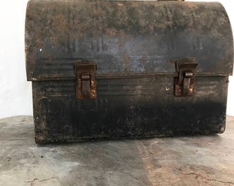 Lunch Box, vintage, metal lunch box, distressed metal, industrial, farmhouse decor, home decor