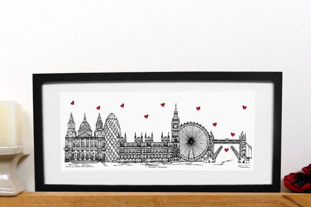 London skyline print with mount Home is where the heart is