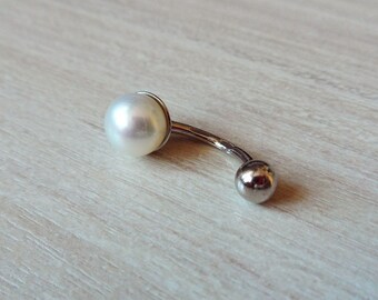 Sterling Silver Navel Piercing, Pearl Navel Ring, Sterling Silver Belly Ring, Belly Silver Piercing, Belly Button Jewelry, Navel Jewelry