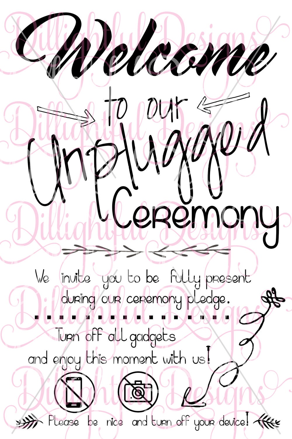 Download SPECIAL Unplugged Wedding Ceremony Sign Saying Phrase SVG Mr