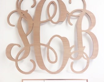 Undecorated Small Triple Monogram, Personalised Initial, Ready To Decorate, Craft Supplies, Wood Blank, Laser Cut, Wood Monogram, Blank