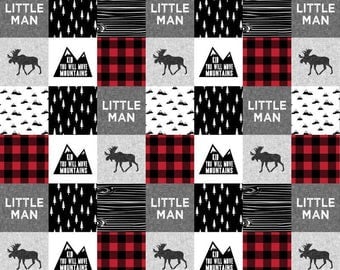 Little Man Quilting Fabric. Fabric by the Yard. Cotton Minky Jersey Knit. Nursery Moose Forest Blanket Cheater Quilt Buffalo Check Mountain