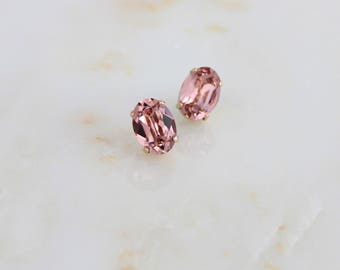 Crystal Bridal Earrings, Oval stud earrings, Rose gold earrings, Bridesmaid earrings, Bridal jewelry, Swarovski earrings, Blush crystal