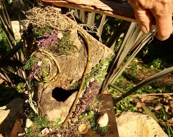Log Birdhouse, Natural Birdhouse, Handmade Birdhouse, Fairy House, Decorative Birdhouse, Functional Birdhouse, Purple Birdhouse