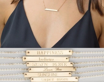 NamePlate Necklace, Gold Bar Necklace, Gold Name Plate Necklace, Personalized Bar Necklace,Sterling Silver Bar Necklace,Initial Bar Necklace