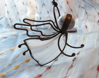 Broche Vintage Ange En Verre Type Vitrail Bleu Et étain - Fait Main - Réf. T150 - Occasion