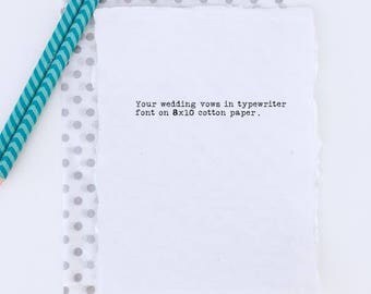 Typewriter Wedding Vows Print | Cotton Anniversary Gift for Men | 2nd Anniversary Gift for Husband or Boyfriend | For Him or Her