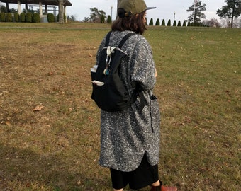 Unisex Cocoon Jacket, Kimono Shape, Dolman Sleeve, Sweater Coat, REVERSIBLE, Midi Length, Shirttail Hem, V-Neck, Plaid, Handmade