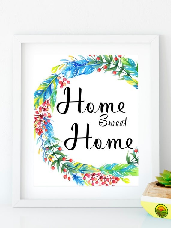 home sweet home housewarming gift quote poster floral print