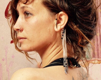 Boucle d'oreille Laiton plaqué argent/feather earrings /silver plated/Ear jewel