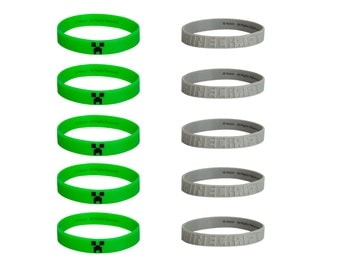 10 Minecraft Bracelets Green or Gray - These Silicone Wristbands are great as Party Favors, Stocking Stuffers, Goody Bags, gifts