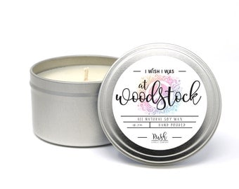 Candle in Tin. Hippie Woodstock. Unique Gifts. Hippie Decor. Soy Candle Handmade. Boho Style. Hippie Gift. Festival Gift. Candle Gift.