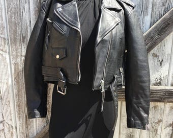 Vintage Black Leather Motorcycle Jacket Women S // Vintage Black Leather Biker Jacket Size S by LA Roxx