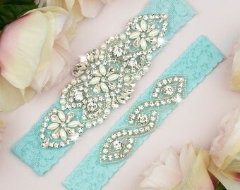 Something Blue Garter, Wedding Garter Set, Bridal Garter Set, Lace Wedding Garter, Blue Lace Garter, Blue Garter Belt, Blue Garter, 5-1A