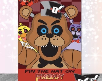Five Nights at Freddy's Party Supplies Party Game Pin the Hat Fnaf Instant Download Digital Print