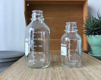 Vintage Chemistry Lab Bottles (Two). Vintage Lab Glassware. 250 mL and 125 mL. Wheaton Company 1960s Industrial Science Decor.